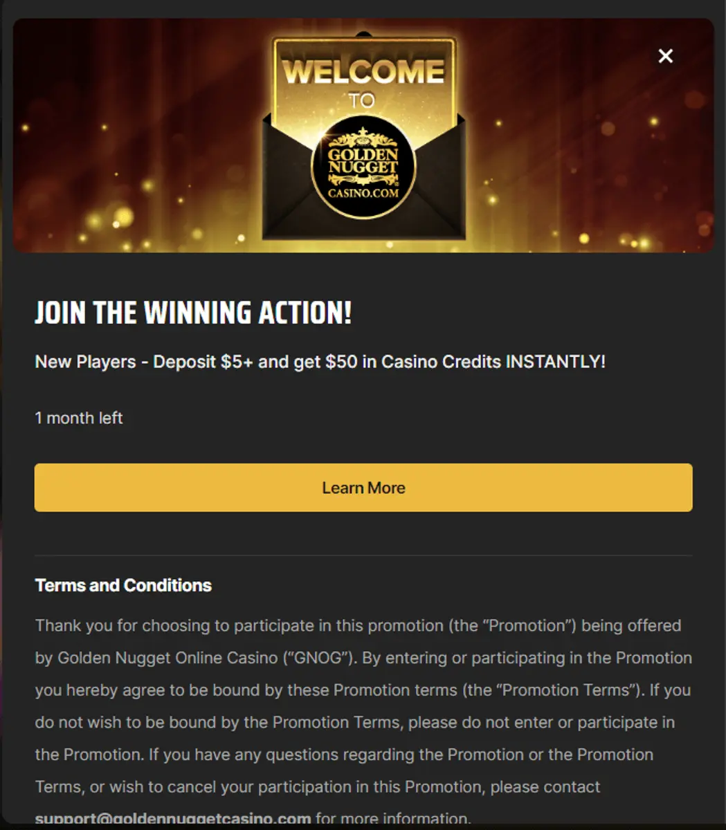 Golden Nugget welcome bonus